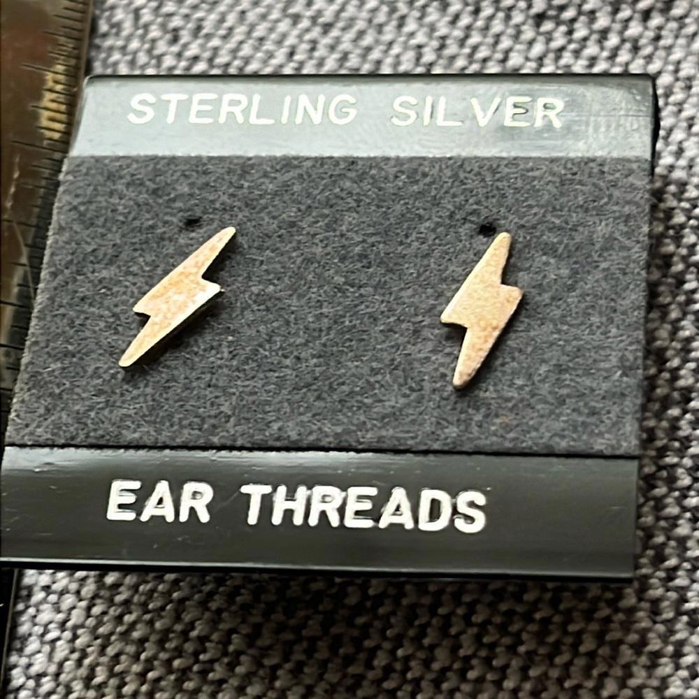 Vintage-New Sterling Silver Lightning Bolt Earrings Y2K - Picture 2 of 2